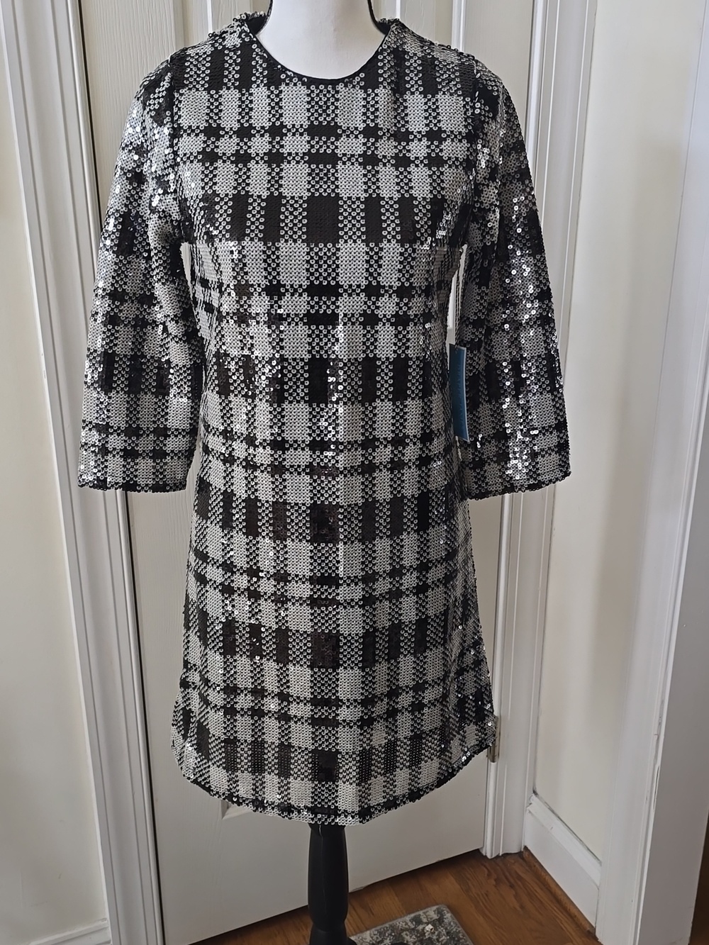DRAPER JAMES BRAND WOMEN'S BLACK & WHITE SEQUIN SHEATH DRESS SIZE 2